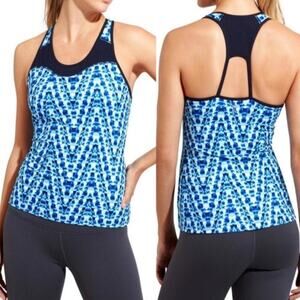 Athleta NWT Blue Spiral Tie Dye Tank Top Large UPF 50 Built-In Bra